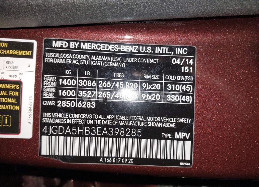 Photo 9 of 2014 Mercedes-benz Ml 350 4MATIC (VIN 4JGDA5HB3EA398285)
