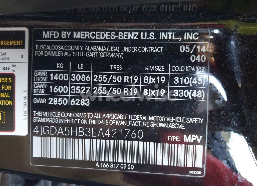 Photo 9 of 2014 Mercedes-benz Ml 350 4MATIC (VIN 4JGDA5HB3EA421760)