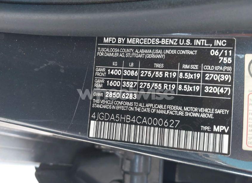 Photo 9 of 2012 Mercedes-benz Ml 350 4MATIC (VIN 4JGDA5HB4CA000627)