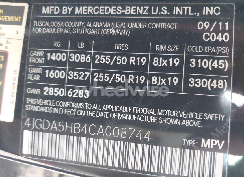 Photo 9 of 2012 Mercedes-benz Ml 350 4MATIC (VIN 4JGDA5HB4CA008744)