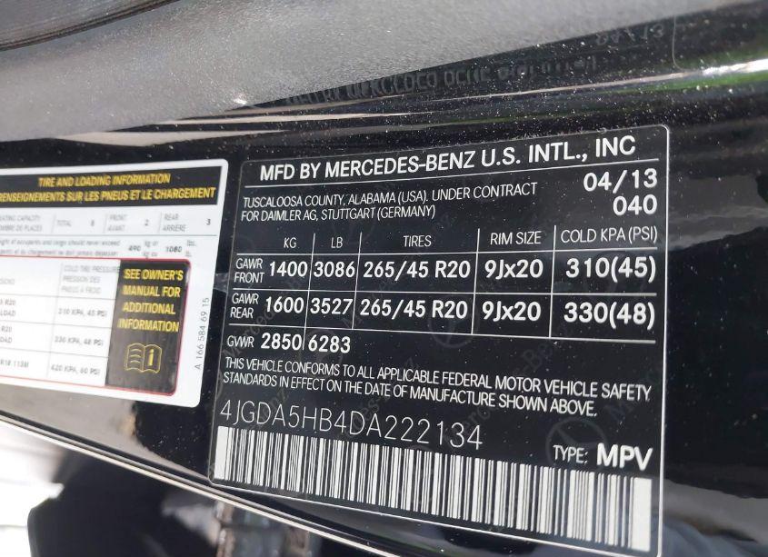 Photo 9 of 2013 Mercedes-benz Ml 350 4MATIC (VIN 4JGDA5HB4DA222134)