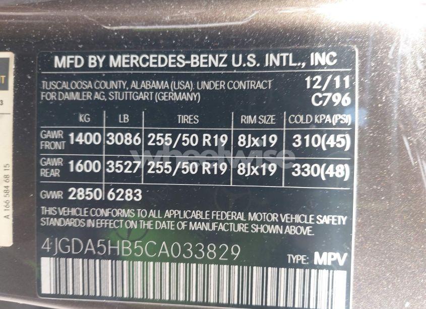 Photo 9 of 2012 Mercedes-benz Ml 350 4MATIC (VIN 4JGDA5HB5CA033829)