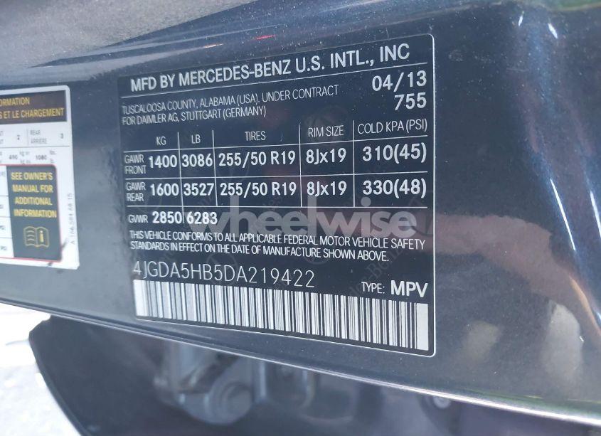 Photo 9 of 2013 Mercedes-benz Ml 350 4MATIC (VIN 4JGDA5HB5DA219422)