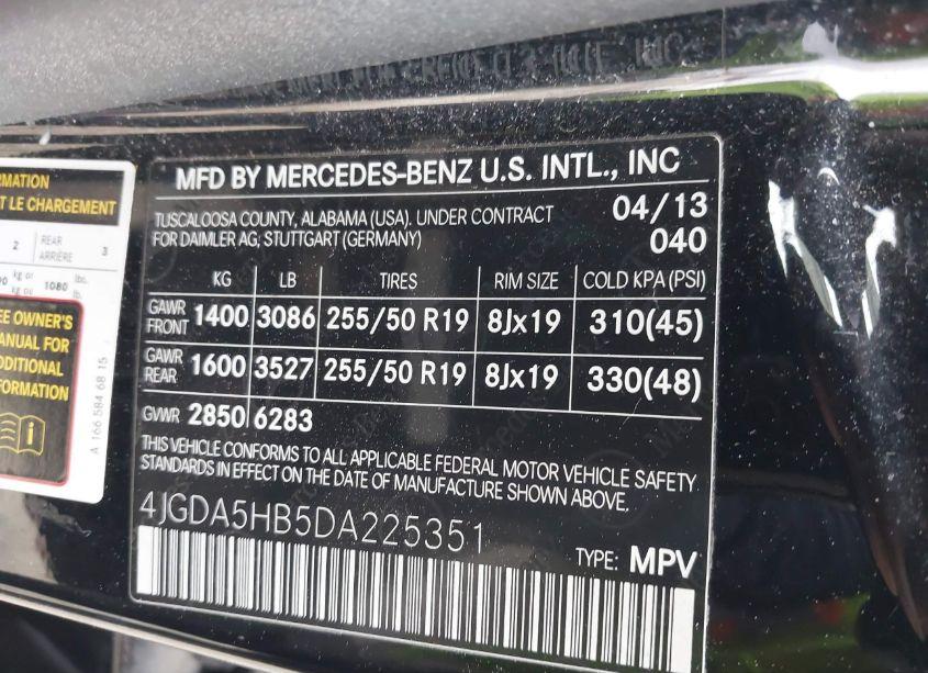 Photo 9 of 2013 Mercedes-benz Ml 350 4MATIC (VIN 4JGDA5HB5DA225351)