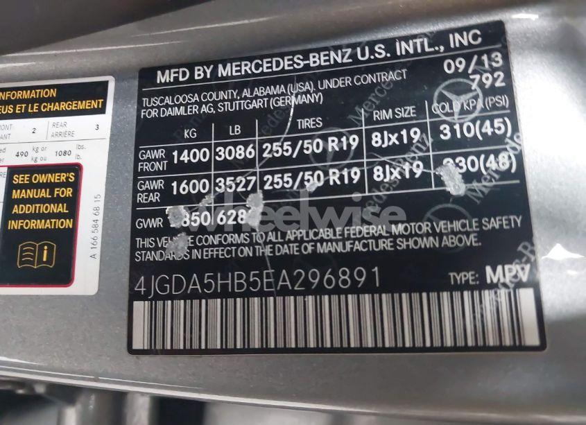 Photo 9 of 2014 Mercedes-benz Ml 350 4MATIC (VIN 4JGDA5HB5EA296891)