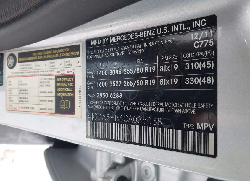 Photo 9 of 2012 Mercedes-benz Ml 350 4MATIC (VIN 4JGDA5HB6CA035038)