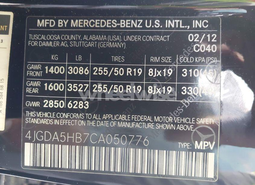 Photo 9 of 2012 Mercedes-benz Ml 350 4MATIC (VIN 4JGDA5HB7CA050776)