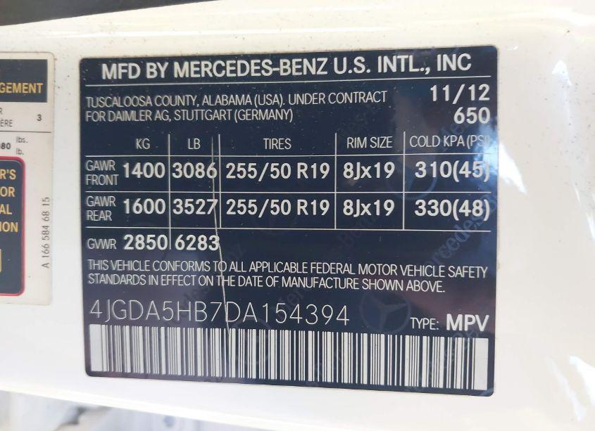 Photo 9 of 2013 Mercedes-benz Ml 350 4MATIC (VIN 4JGDA5HB7DA154394)