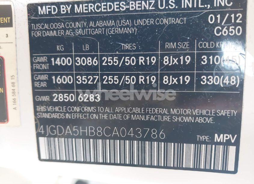 Photo 9 of 2012 Mercedes-benz Ml 350 4MATIC (VIN 4JGDA5HB8CA043786)