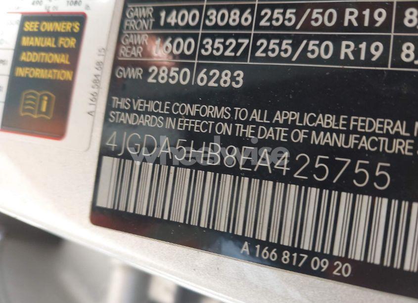 Photo 9 of 2014 Mercedes-benz Ml 350 4MATIC (VIN 4JGDA5HB8EA425755)