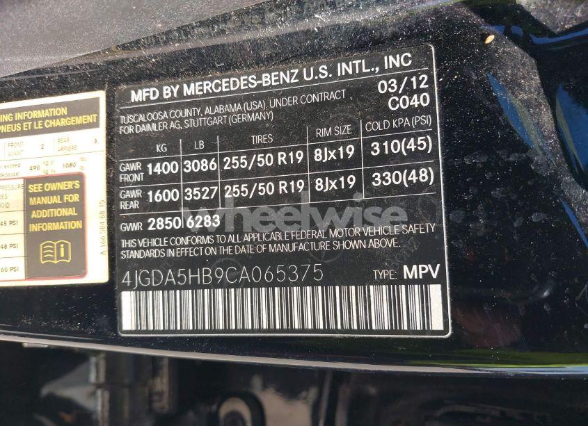 Photo 9 of 2012 Mercedes-benz Ml 350 4MATIC (VIN 4JGDA5HB9CA065375)