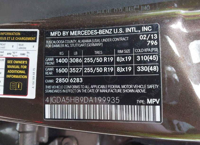 Photo 9 of 2013 Mercedes-benz Ml 350 4MATIC (VIN 4JGDA5HB9DA199935)