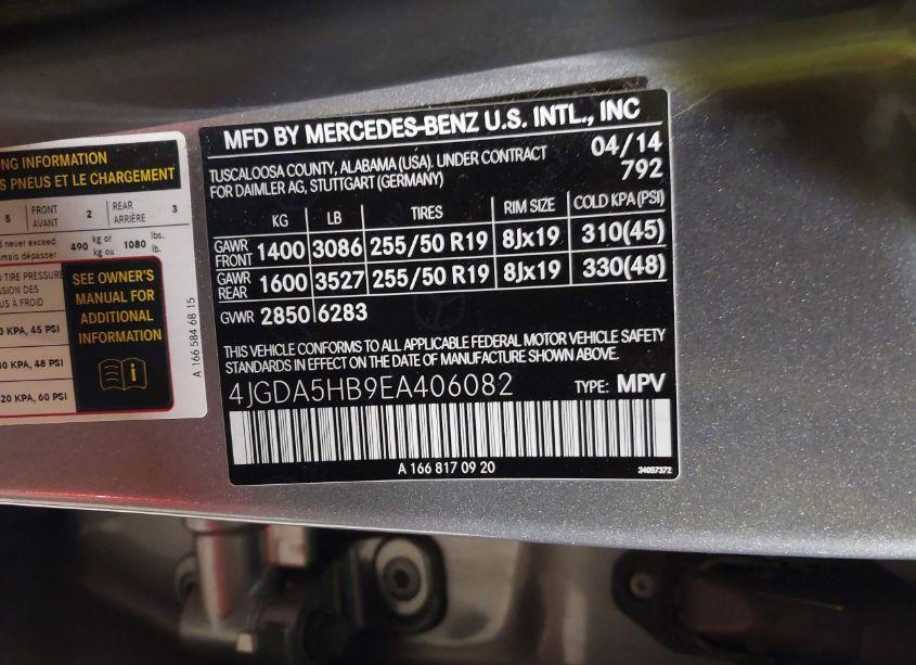 Photo 9 of 2014 Mercedes-benz Ml 350 4MATIC (VIN 4JGDA5HB9EA406082)