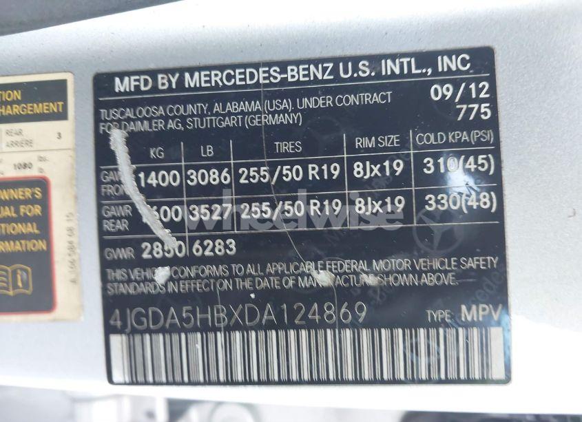 Photo 9 of 2013 Mercedes-benz Ml 350 4MATIC (VIN 4JGDA5HBXDA124869)