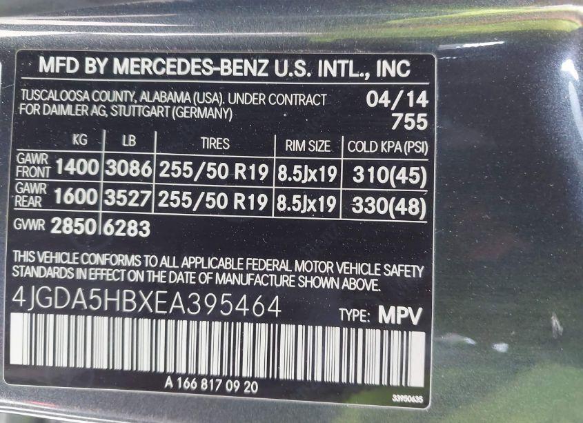 Photo 9 of 2014 Mercedes-benz Ml 350 4MATIC (VIN 4JGDA5HBXEA395464)