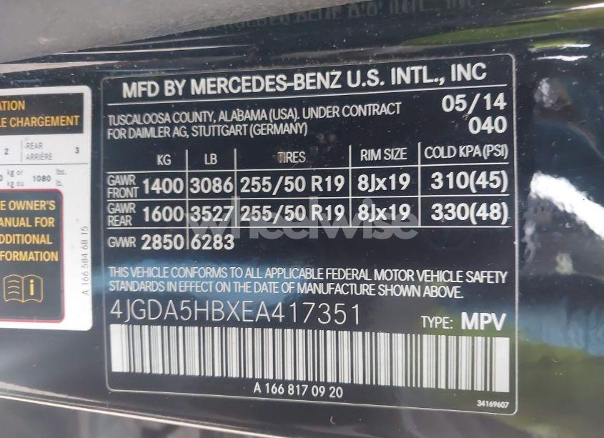 Photo 9 of 2014 Mercedes-benz Ml 350 4MATIC (VIN 4JGDA5HBXEA417351)