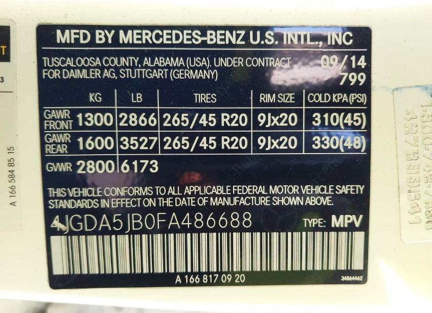 Photo 9 of 2015 Mercedes-benz Ml 350 (VIN 4JGDA5JB0FA486688)