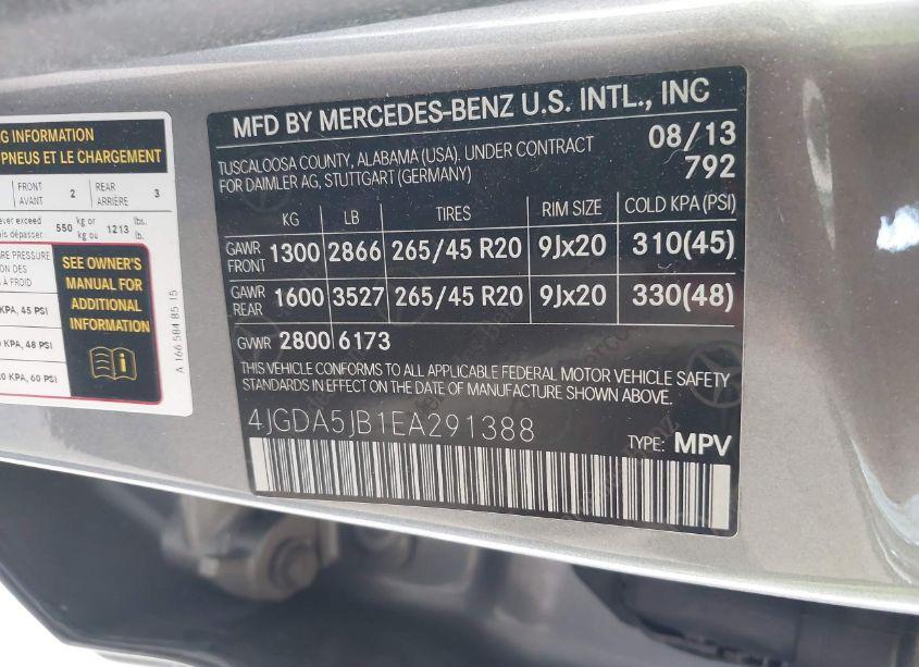 Photo 9 of 2014 Mercedes-benz Ml 350 (VIN 4JGDA5JB1EA291388)