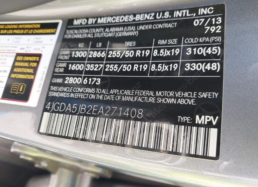 Photo 9 of 2014 Mercedes-benz Ml 350 (VIN 4JGDA5JB2EA271408)