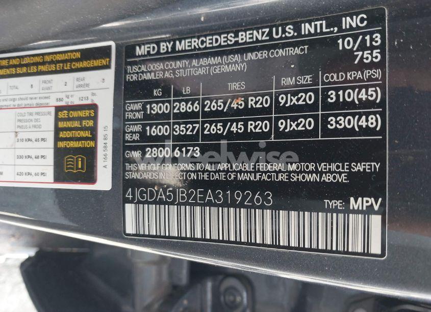 Photo 9 of 2014 Mercedes-benz Ml 350 (VIN 4JGDA5JB2EA319263)