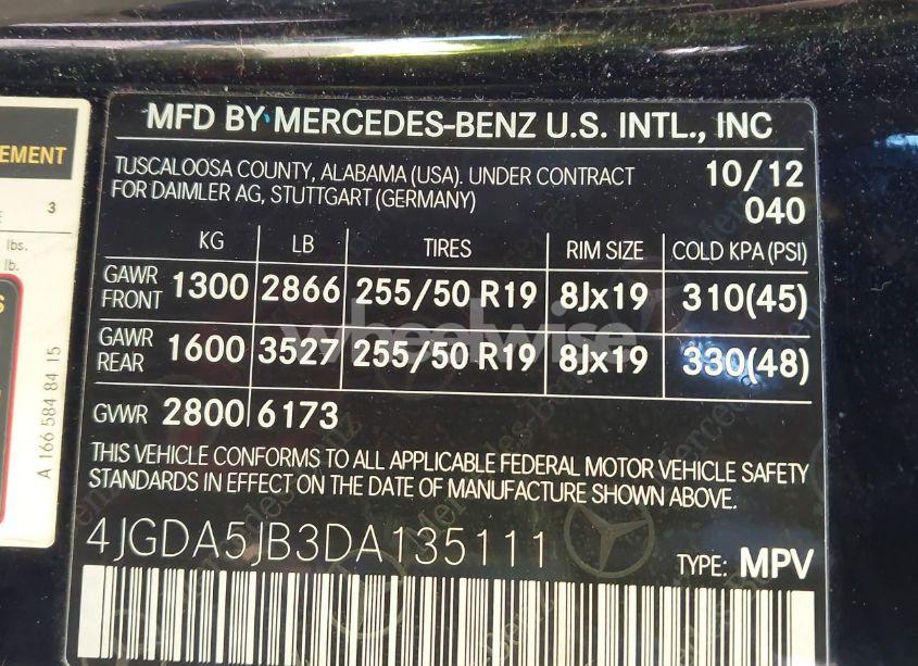 Photo 9 of 2013 Mercedes-benz Ml 350 (VIN 4JGDA5JB3DA135111)