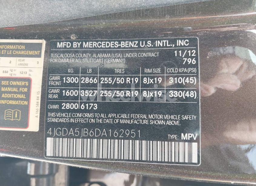 Photo 9 of 2013 Mercedes-benz Ml 350 (VIN 4JGDA5JB6DA162951)