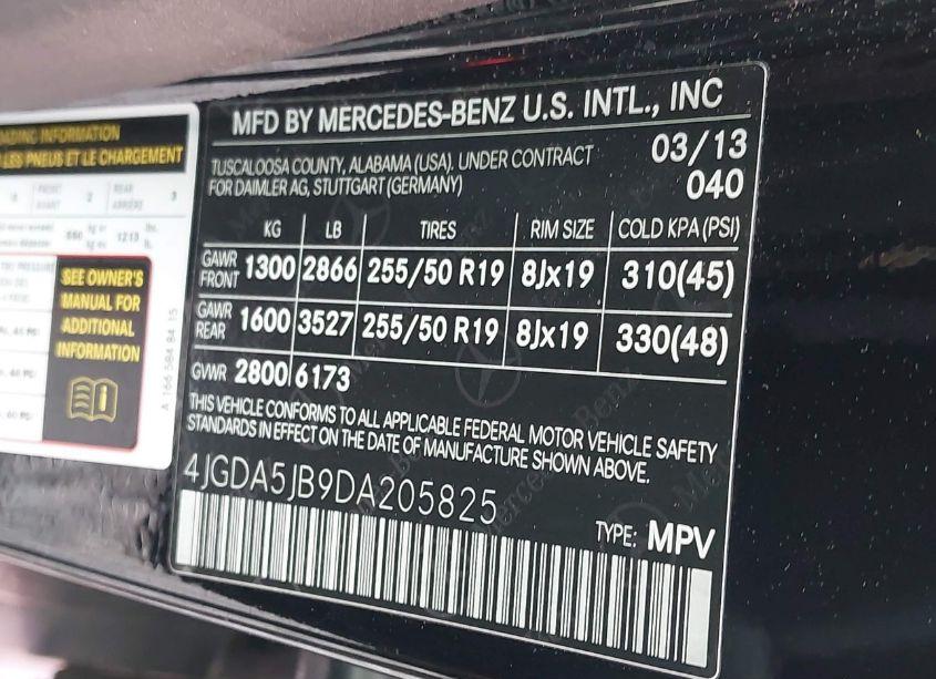 Photo 9 of 2013 Mercedes-benz Ml 350 (VIN 4JGDA5JB9DA205825)