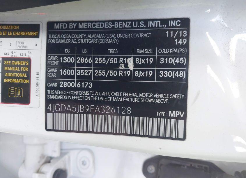 Photo 9 of 2014 Mercedes-benz Ml 350 (VIN 4JGDA5JB9EA326128)