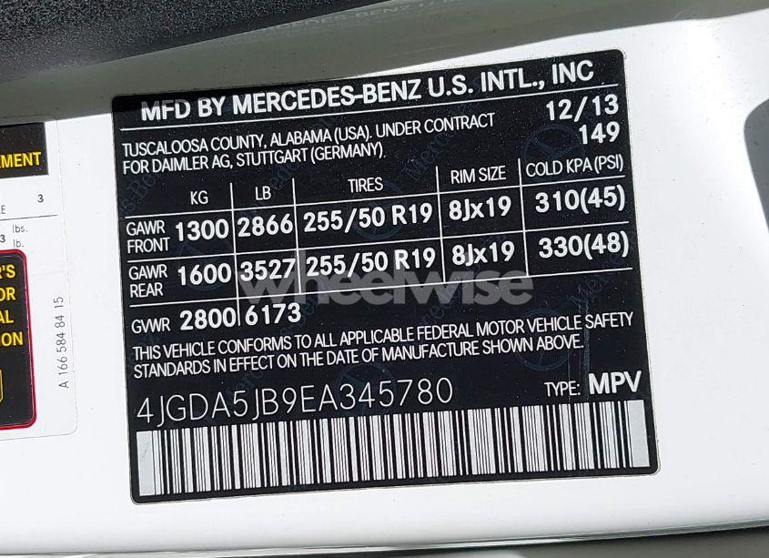 Photo 9 of 2014 Mercedes-benz Ml 350 (VIN 4JGDA5JB9EA345780)