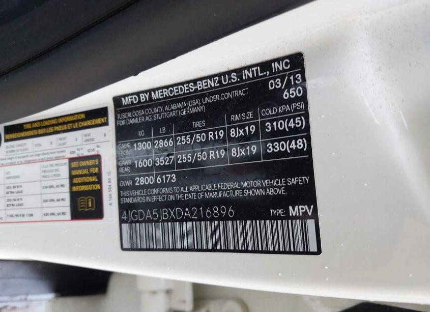 Photo 9 of 2013 Mercedes-benz Ml 350 (VIN 4JGDA5JBXDA216896)