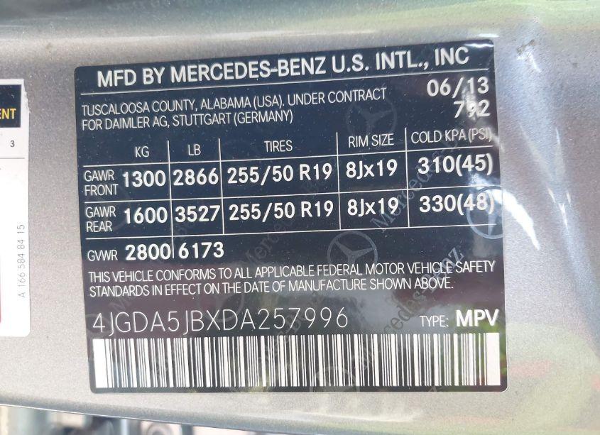 Photo 9 of 2013 Mercedes-benz M-class ML 350 (VIN 4JGDA5JBXDA257996)