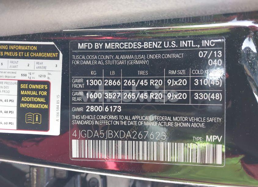 Photo 9 of 2013 Mercedes-benz Ml 350 (VIN 4JGDA5JBXDA267623)