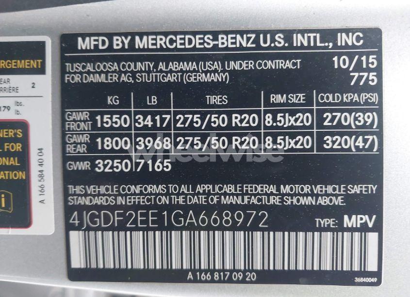 Photo 9 of 2016 Mercedes-benz Gl 350 BLUETEC 4MATIC (VIN 4JGDF2EE1GA668972)