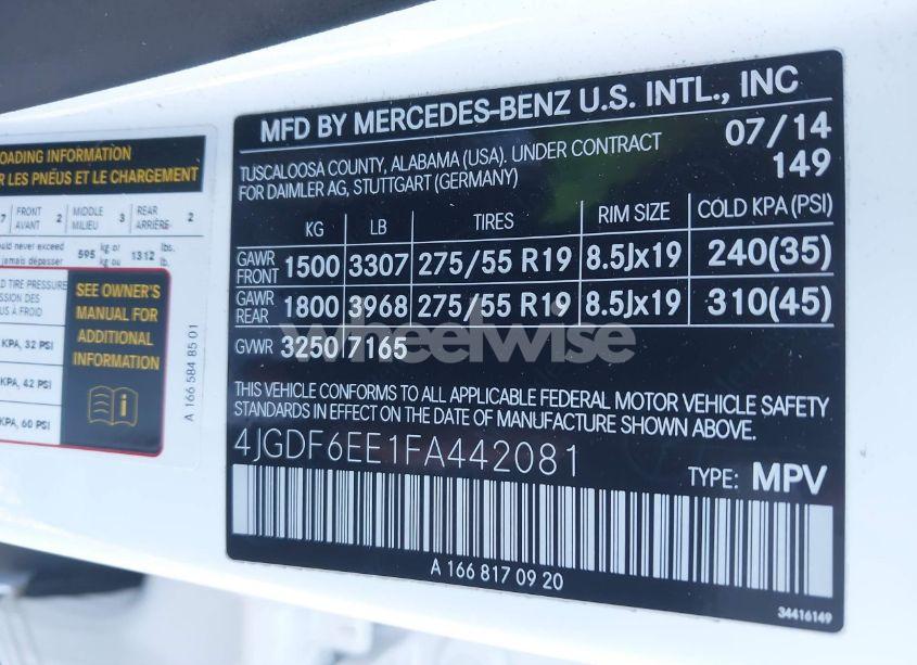 Photo 9 of 2015 Mercedes-benz Gl 450 4MATIC (VIN 4JGDF6EE1FA442081)