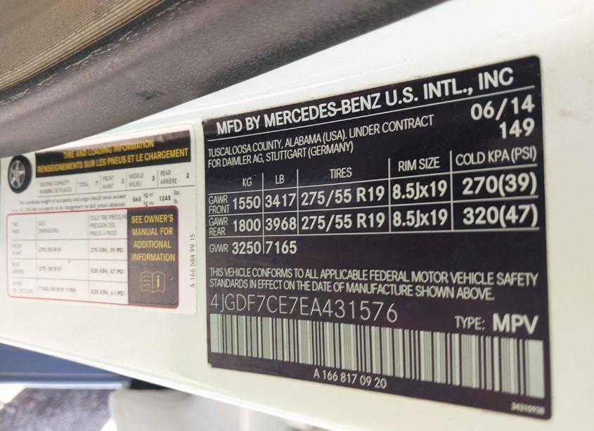 Photo 9 of 2014 Mercedes-benz Gl 450 4MATIC (VIN 4JGDF7CE7EA431576)