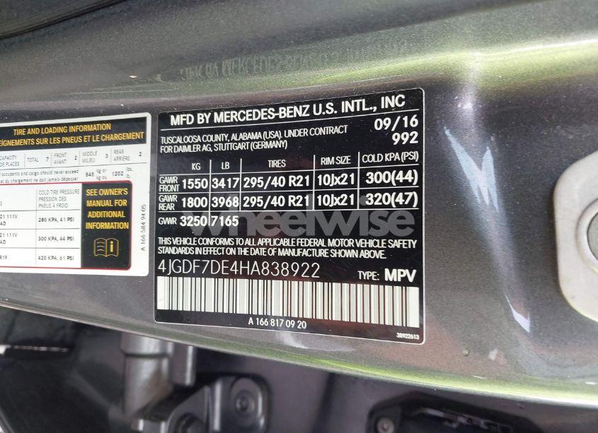 Photo 9 of 2017 Mercedes-benz Gls 550 4MATIC (VIN 4JGDF7DE4HA838922)