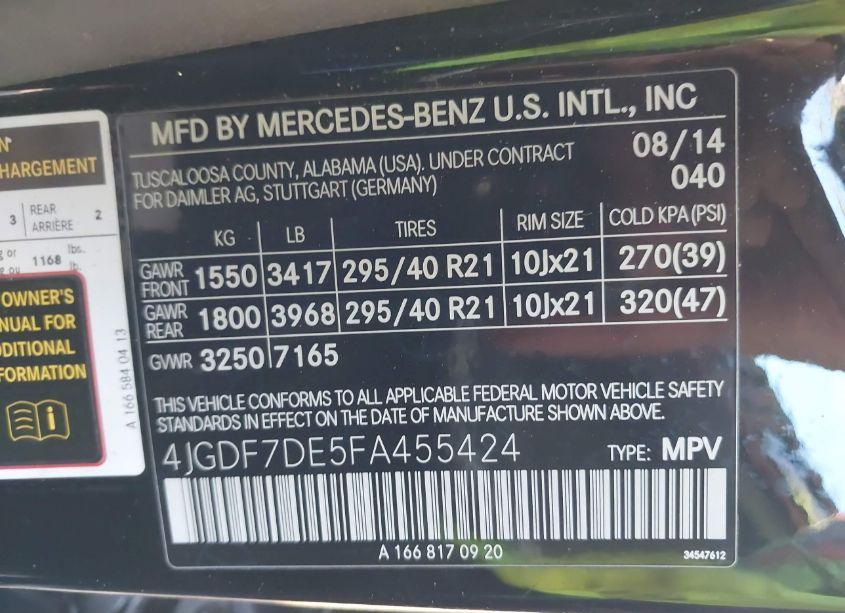 Photo 9 of 2015 Mercedes-benz Gl 550 4MATIC (VIN 4JGDF7DE5FA455424)