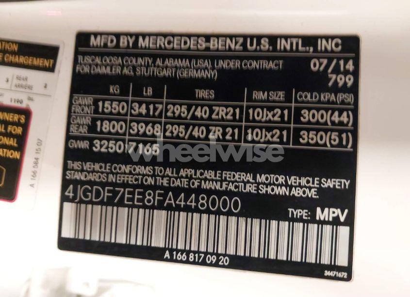 Photo 9 of 2015 Mercedes-benz Gl 63 AMG 4MATIC (VIN 4JGDF7EE8FA448000)