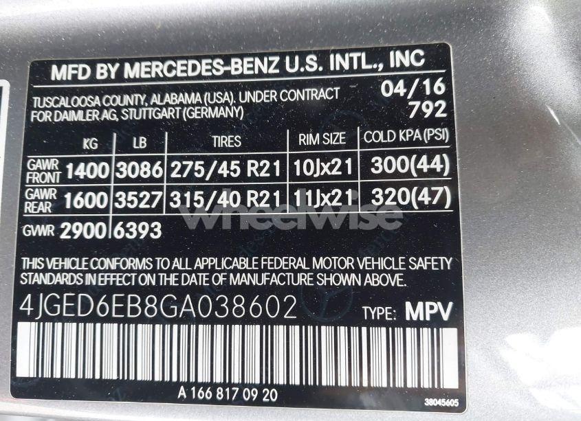 Photo 9 of 2016 Mercedes-benz Gle 450 AMG COUPE 4MATIC (VIN 4JGED6EB8GA038602)