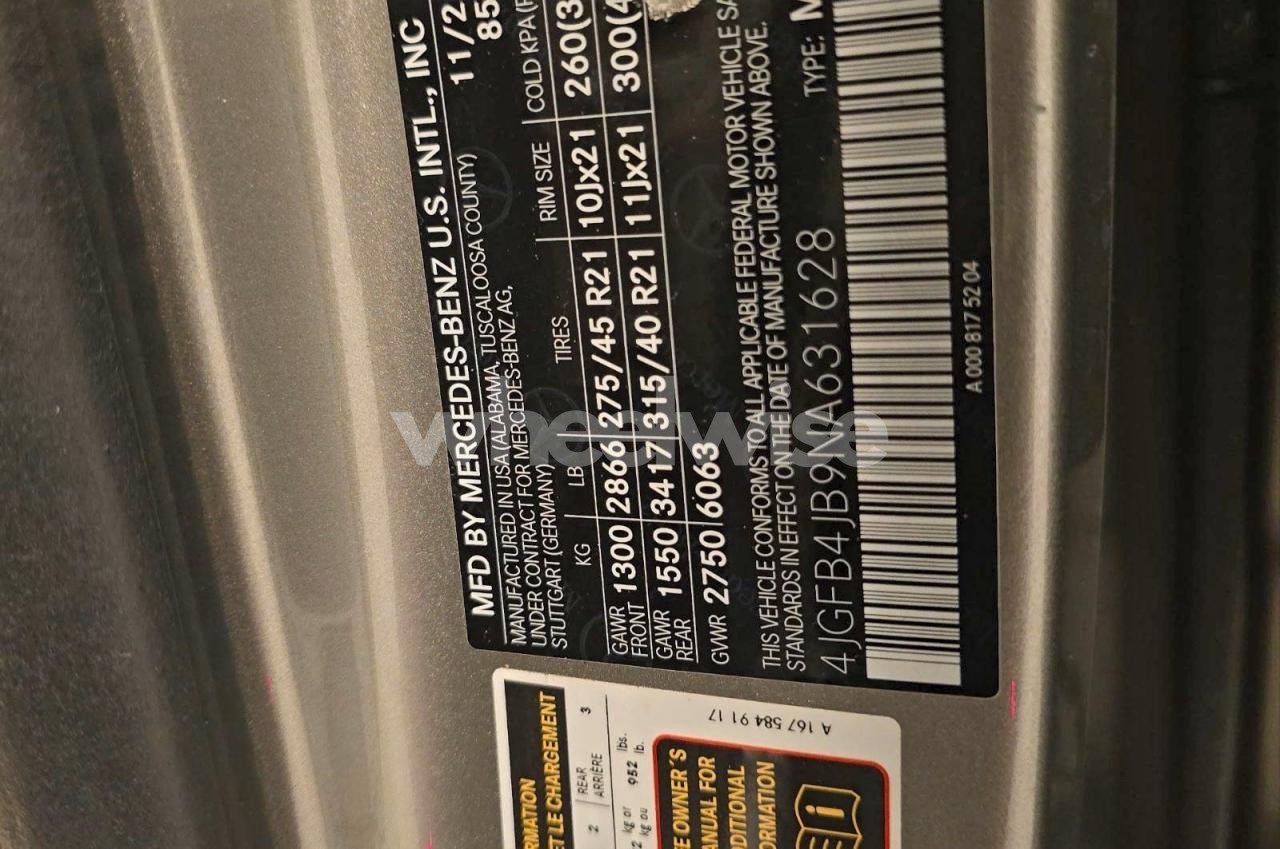 Photo 10 of 2022 MERCEDES-BENZ GLE 350 (VIN 4JGFB4JB9NA631628)