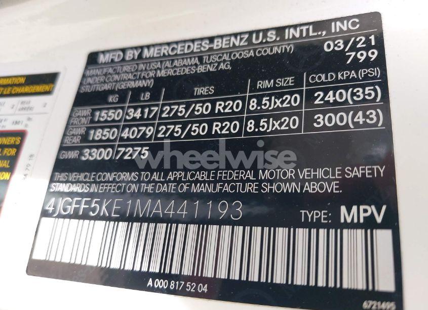 Photo 9 of 2021 Mercedes-benz Gls 450 4MATIC (VIN 4JGFF5KE1MA441193)