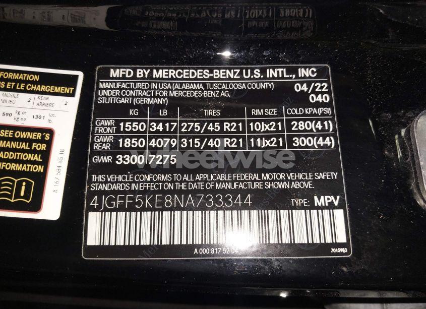 Photo 9 of 2022 Mercedes-benz Gls 450 4MATIC (VIN 4JGFF5KE8NA733344)