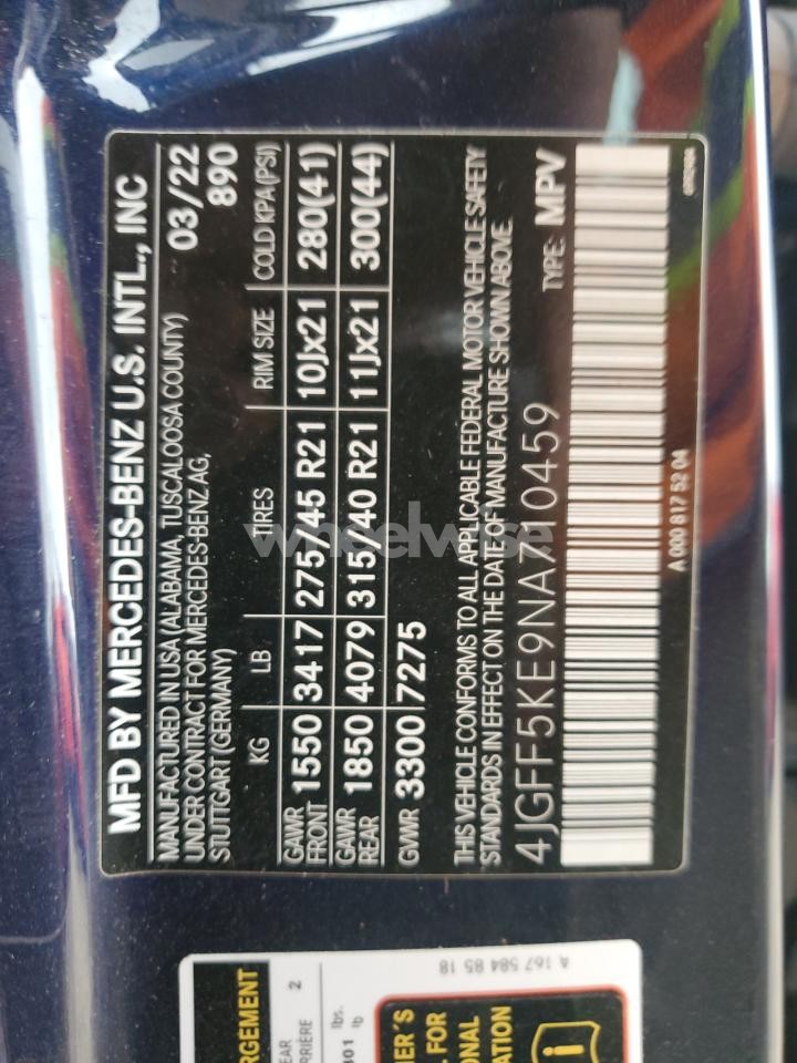 Photo 13 of 2022 MERCEDES-BENZ GLS 450 4MATIC (VIN 4JGFF5KE9NA710459)