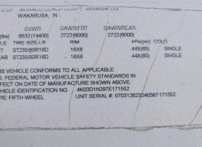 Photo 9 of 2007 Mckenzie Other (VIN 4K03D1N297E171552)