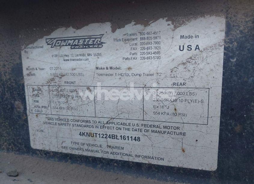 Photo 9 of 2011 Towmaster Trailers OTHER (VIN 4KNUT1224BL161148)