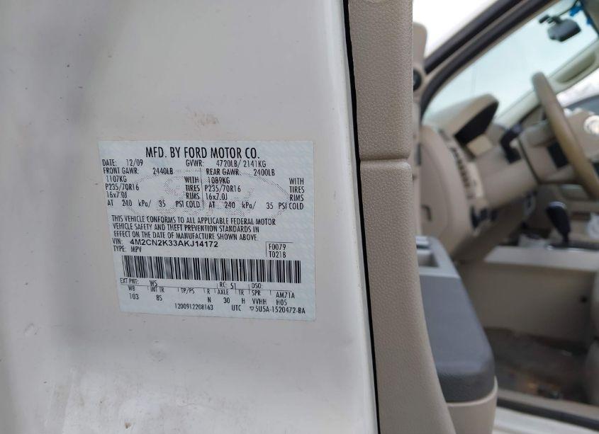 Photo 9 of 2010 Mercury Mariner HYBRID (VIN 4M2CN2K33AKJ14172)