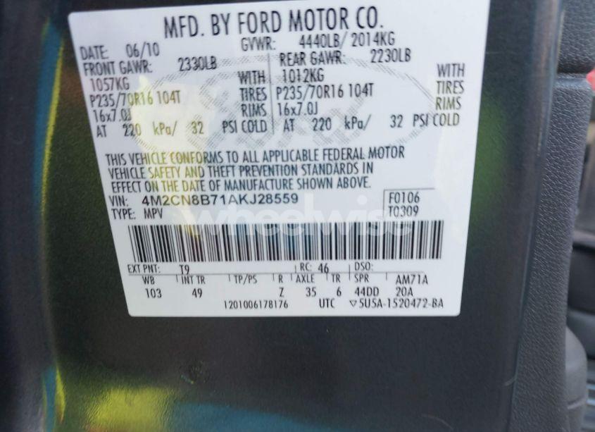 Photo 9 of 2010 Mercury Mariner (VIN 4M2CN8B71AKJ28559)