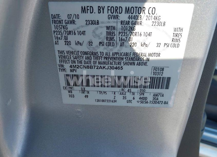 Photo 9 of 2010 Mercury Mariner (VIN 4M2CN8B72AKJ30465)