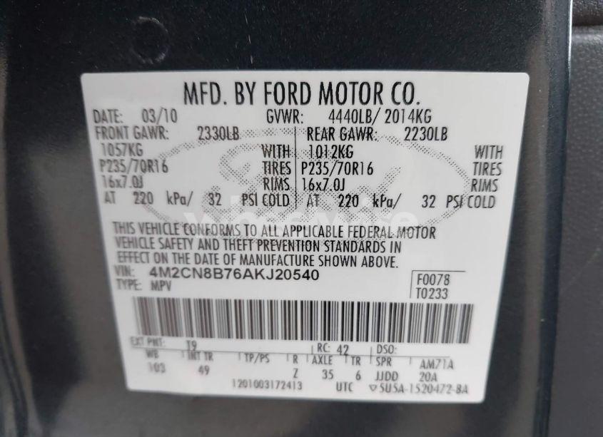 Photo 9 of 2010 Mercury Mariner (VIN 4M2CN8B76AKJ20540)