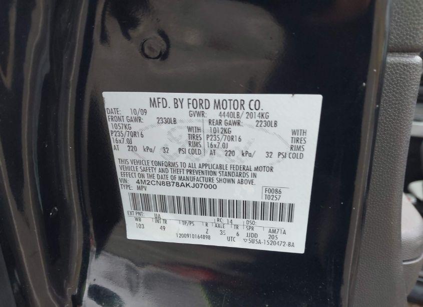 Photo 9 of 2010 Mercury Mariner (VIN 4M2CN8B78AKJ07000)